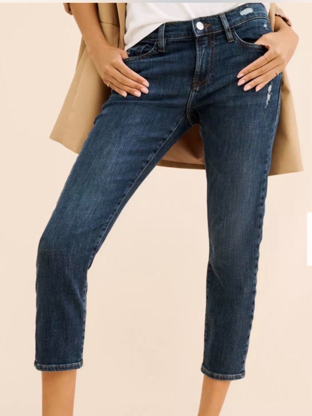FRAME Denim Le Garcon Crop Jean Distressed Dark Blue Classic Summer Casual Work
